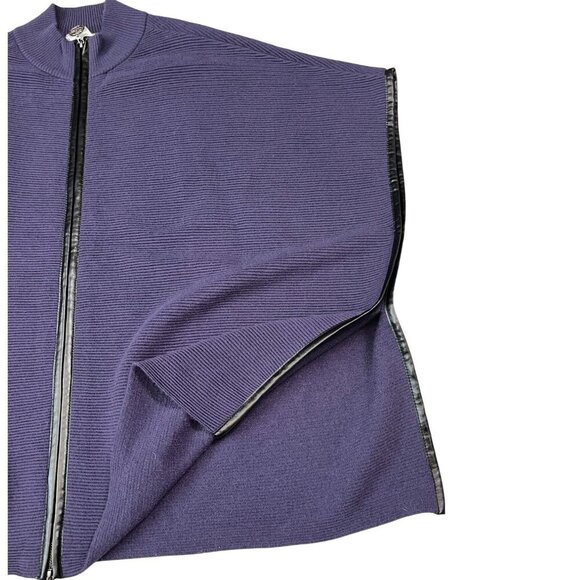 Chicos Purple Ruana Poncho Cape Sweater Zip Front Faux Leather Accent Trim S/M - Picture 11 of 12